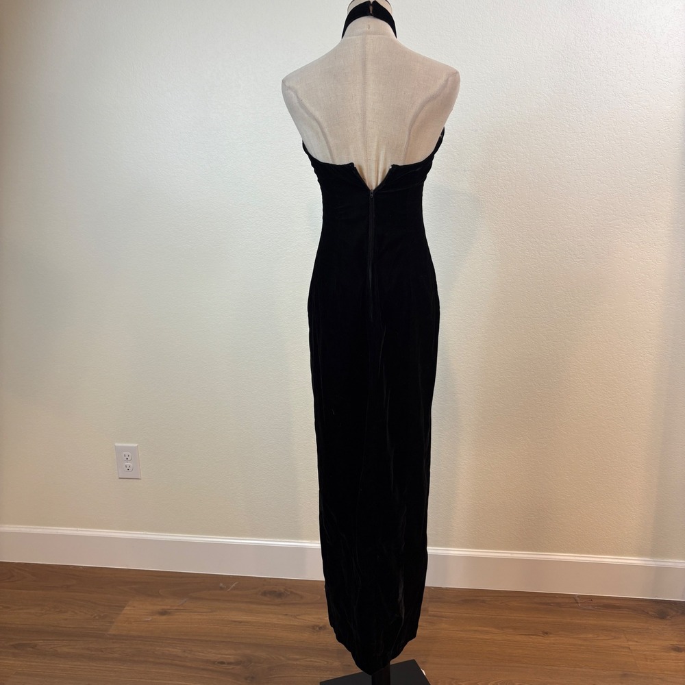 Zum Zum Velvet Maxi Dress Women 3-4 Black Beaded Halter Vintage Gown Whimsigoth - Picture 7 of 9
